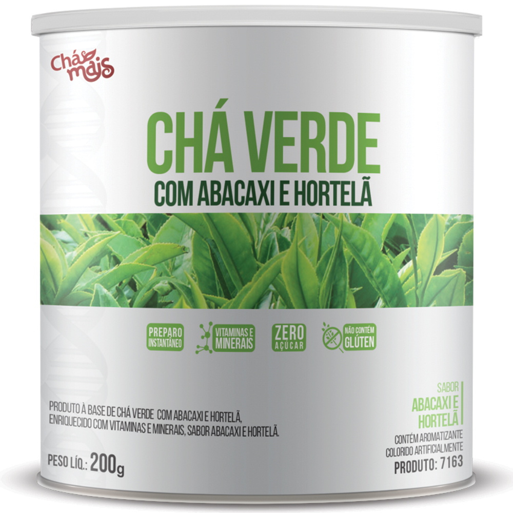 Chá Verde com Abacaxi e Hortelã Instanâneo - Zero Açúcar - 200g - Chá Mais
