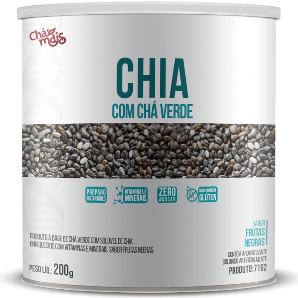 Chá de Chia com Chá Verde Solúvel - Frutas Negras - Zero Açúcar 200g - Chá Mais