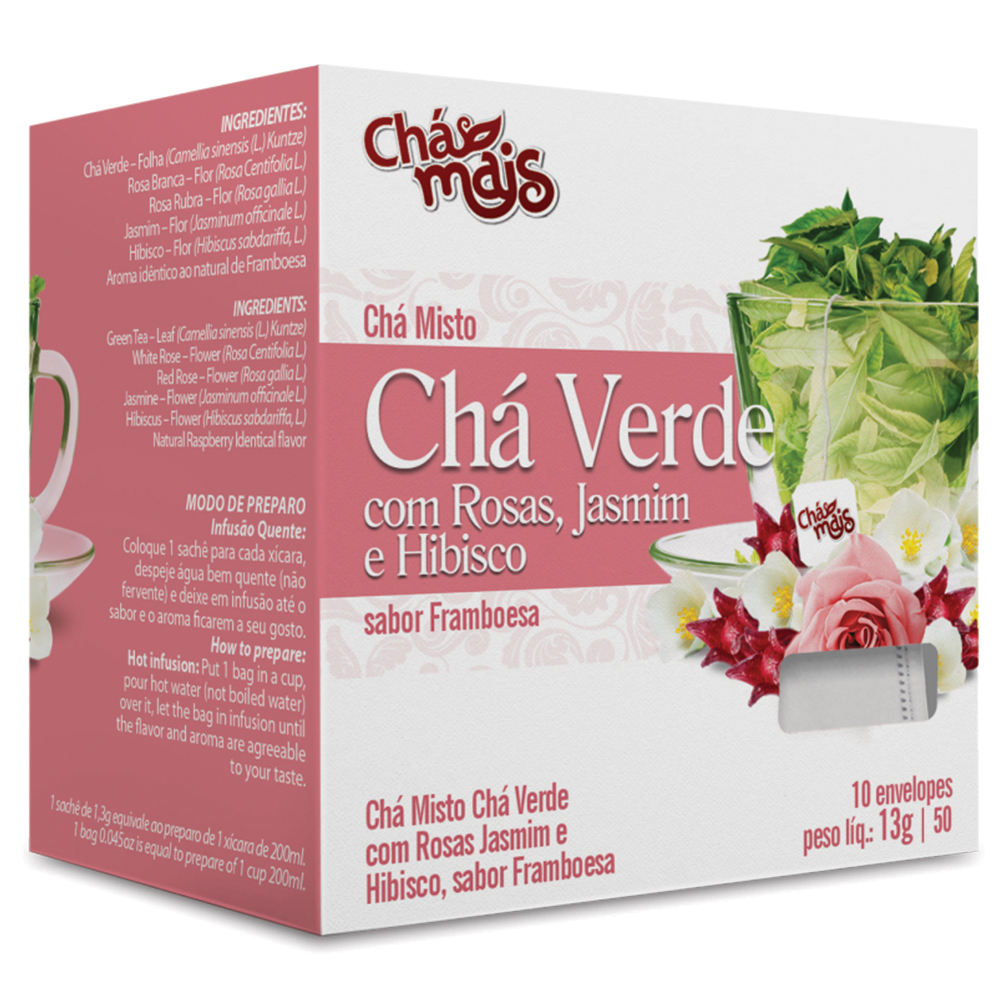 Chá Verde com Rosas, Jasmim e Hibisco - 10 Sachês - 13g