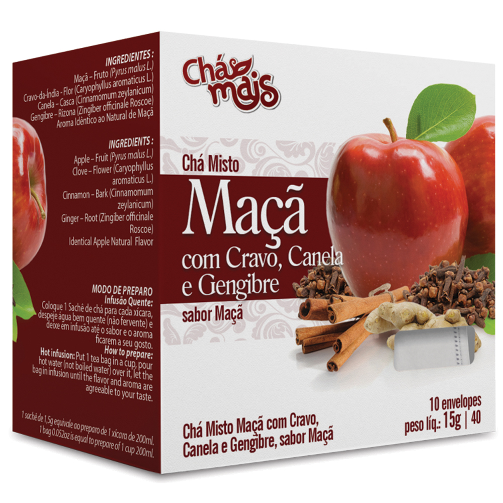 Chá de Maçã, Cravo, Canela e Gengibre - 10 Sachês - 15g - Chá Mais