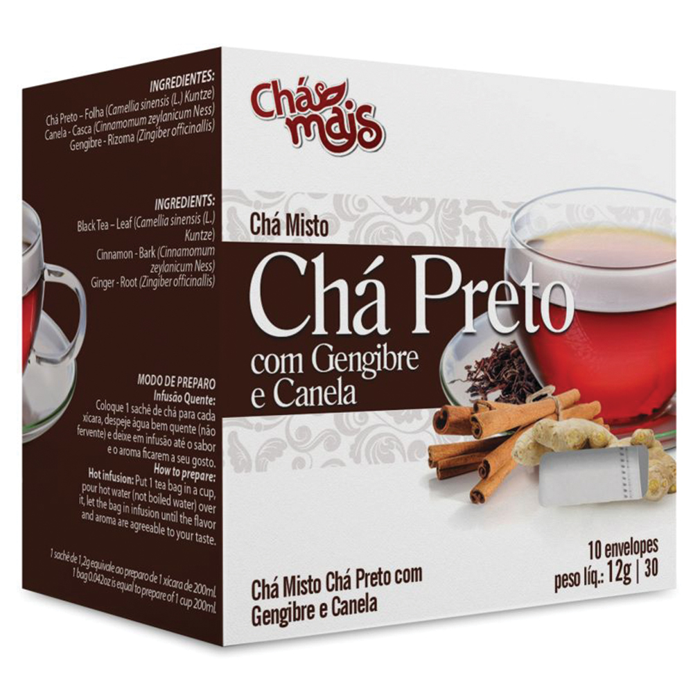 Chá Preto com Gengibre e Canela - 10 Sachês - 12g - Chá Mais