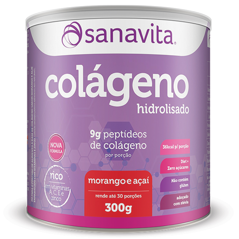 Colágeno Morango e Açaí - 300g - Sanavita