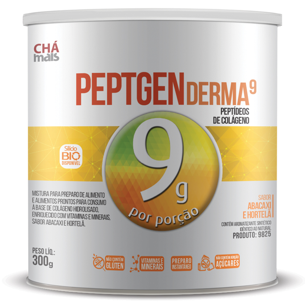 Colágeno Peptgen Derma 9G - Abacaxi com Hortelã - 300g - Chá Mais